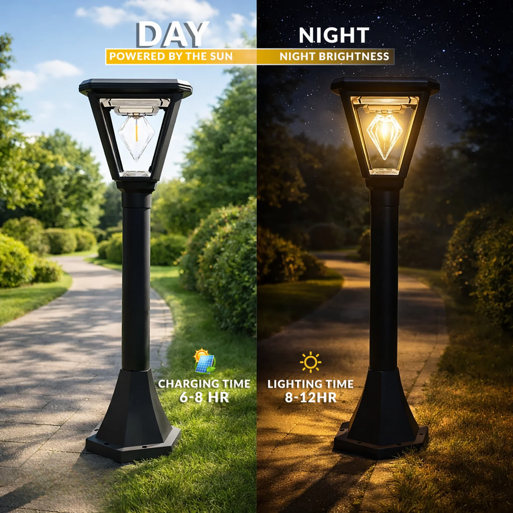 UBliss Diamond Cube Solar Powered Outdoor Bollard Gate Light | Decorative | LED Warm White | Waterproof Garden, Fence & Pillar Lamp