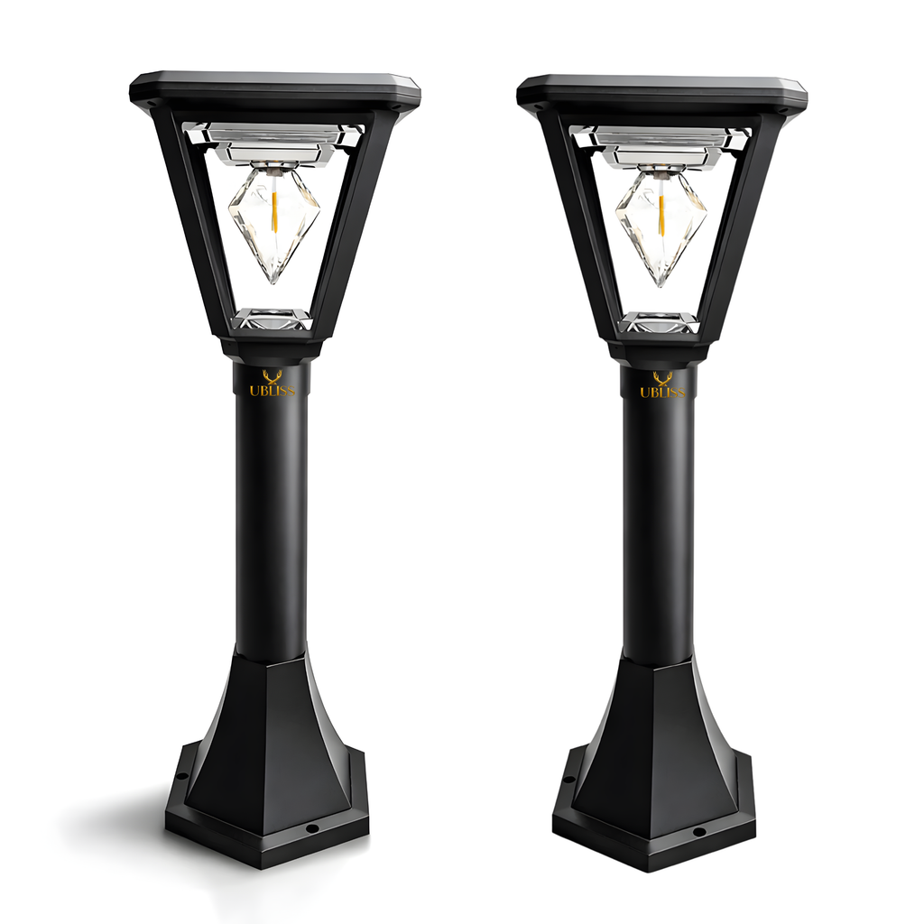 UBliss Diamond Cube Solar Powered Outdoor Bollard Gate Light | Decorative | LED Warm White | Waterproof Garden, Fence & Pillar Lamp