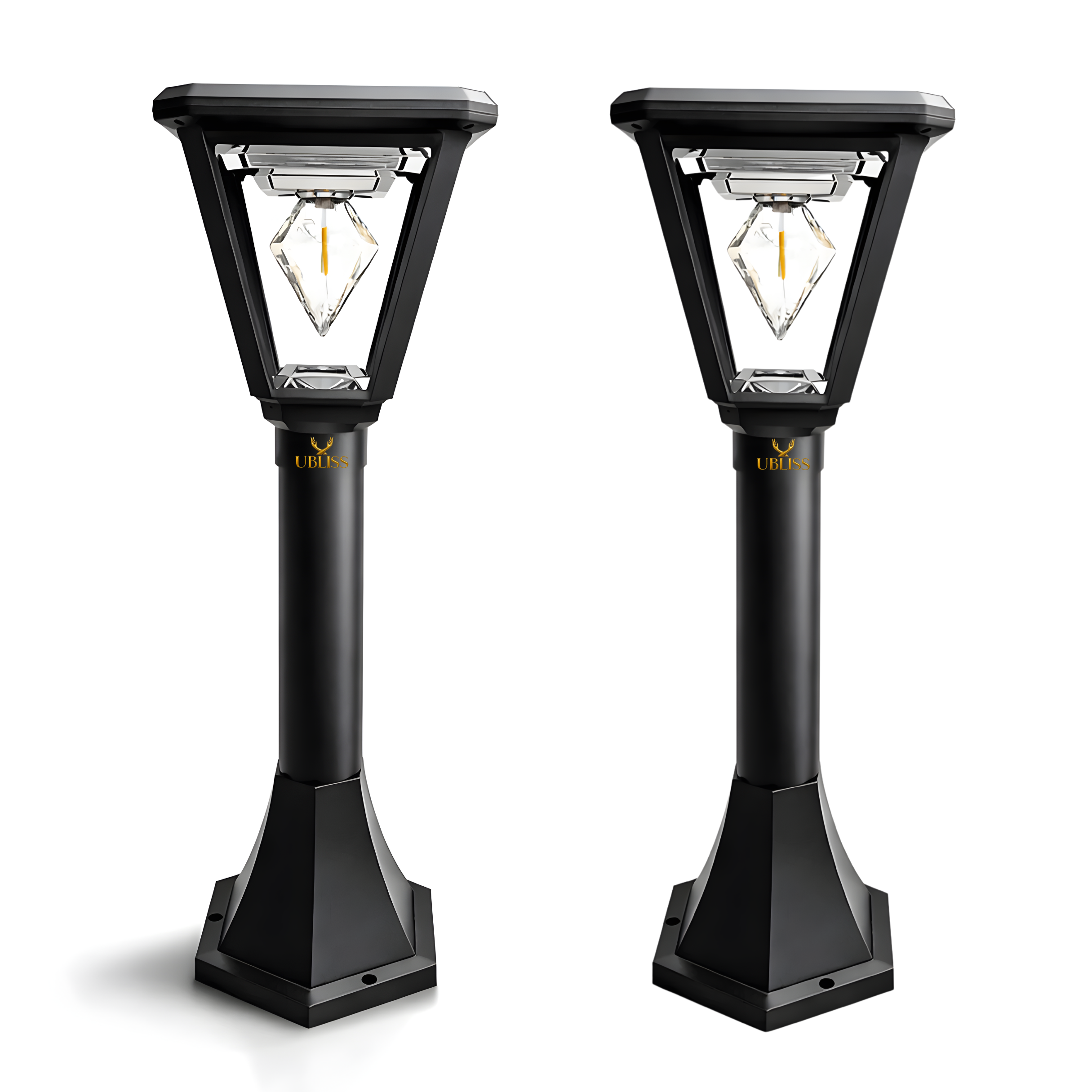 UBliss Diamond Cube Solar Powered Outdoor Bollard Gate Light | Decorative | LED Warm White | Waterproof Garden, Fence & Pillar Lamp