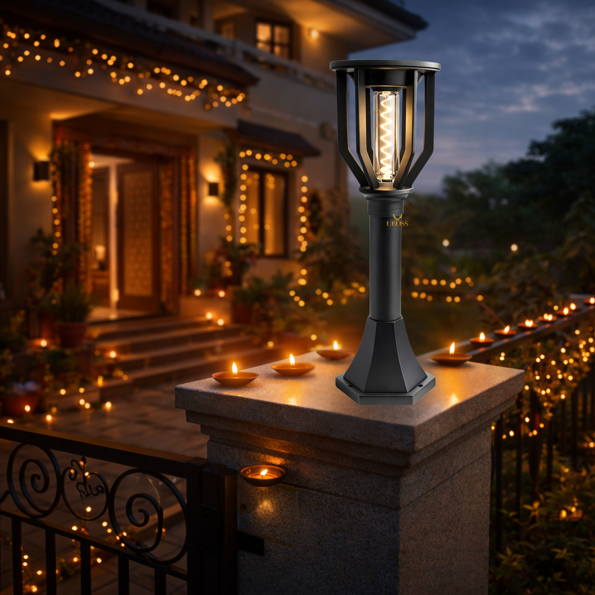 UBliss Solar Spiral Gate Light | Outdoor Waterproof Decorative Pillar & Garden Lamp | Warm White LED | Auto Dusk to Dawn | Solar Powered Light for Gate, Balcony, Lawn & Pathway