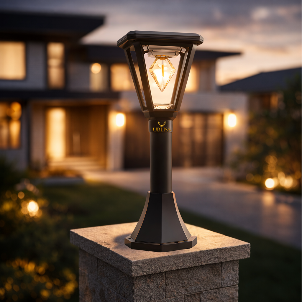 UBliss Solar Outdoor Gate Light | Waterproof Decorative Pillar & Wall Lamp | Warm White LED | Auto Dusk to Dawn | Solar Powered Garden, Balcony & Pathway Light