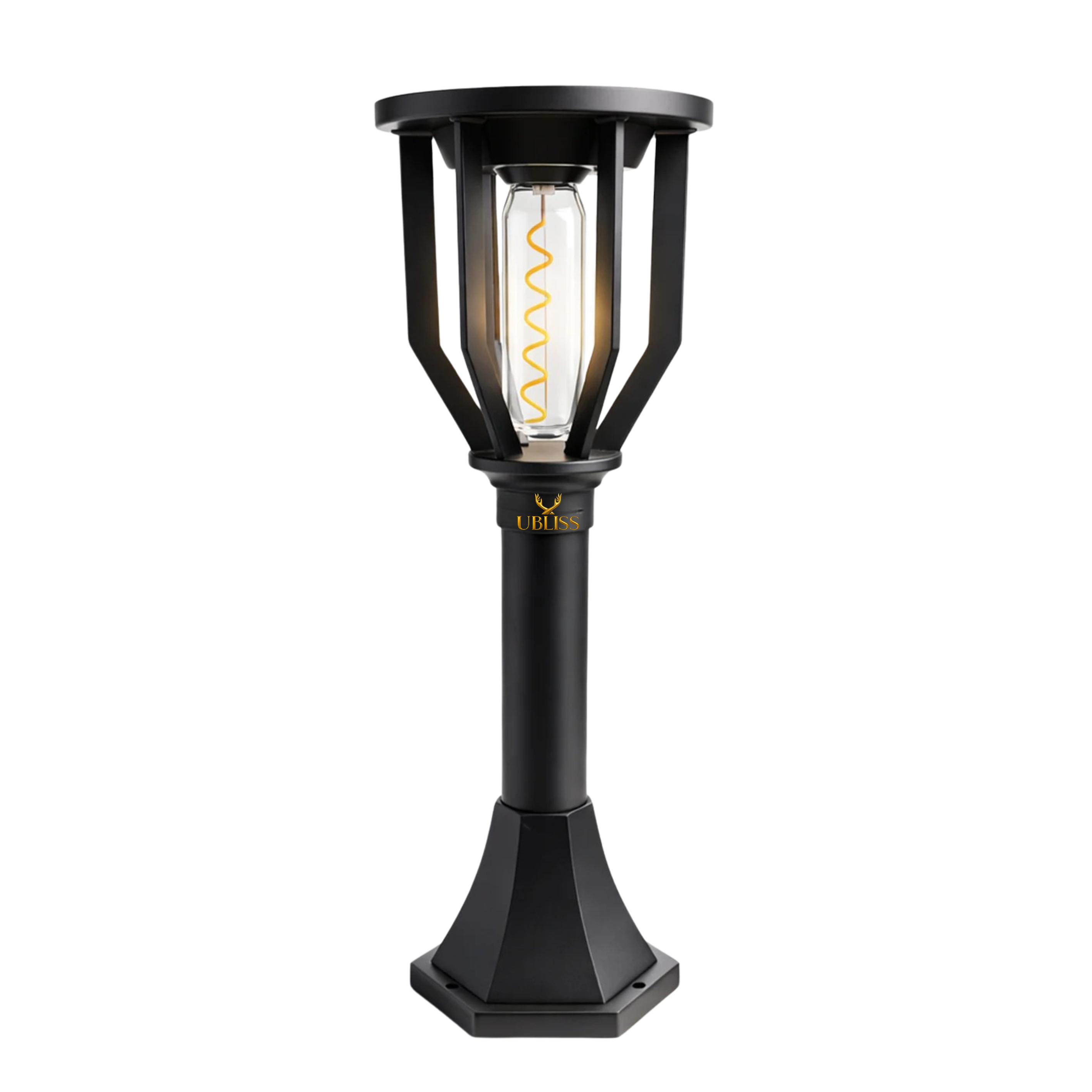 UBliss Spiral Solar Powered Outdoor Bollard Gate Light, Decorative Warm White LED Waterproof Garden, Fence, Pillar & Pathway Lamp