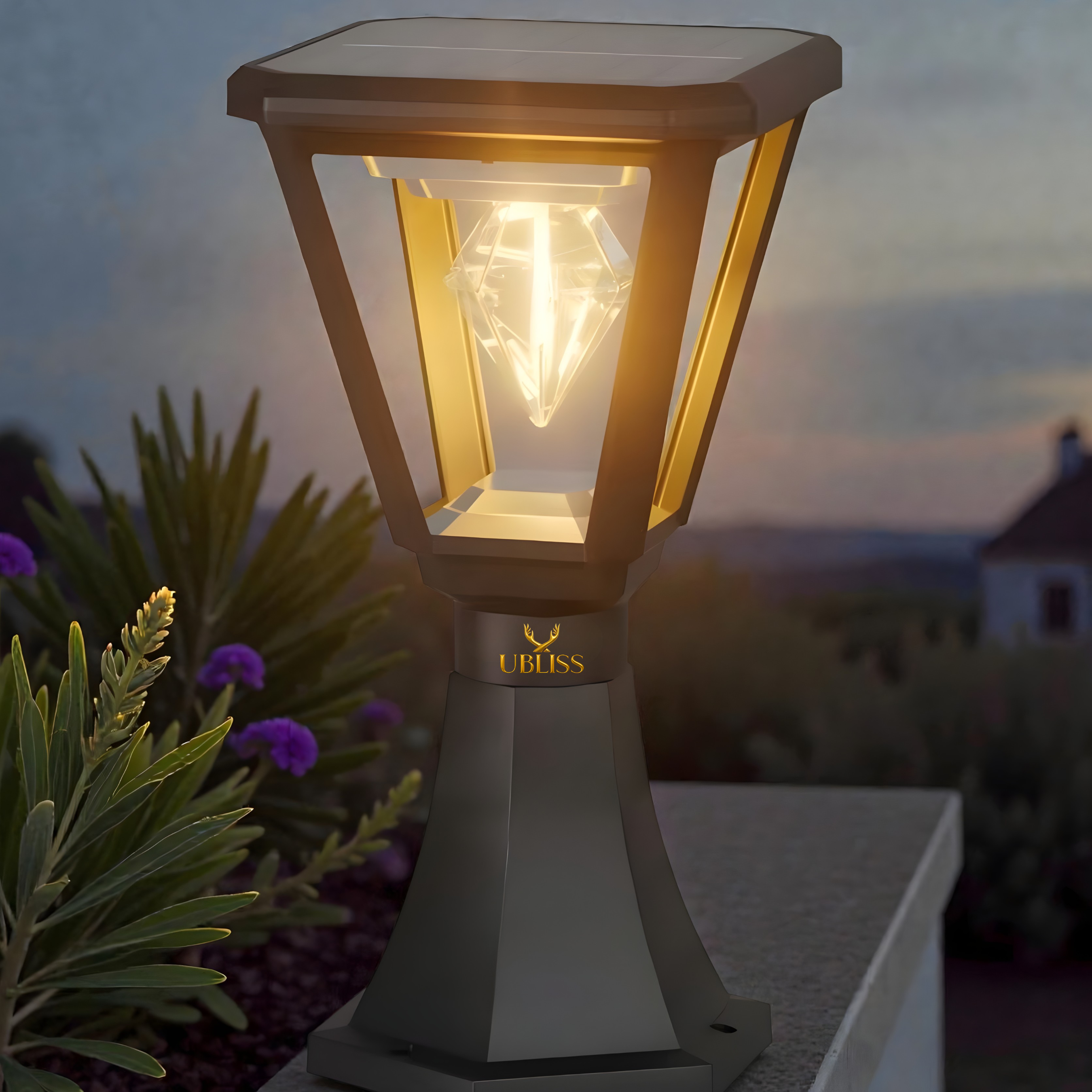 UBliss Diamond Cube Solar Powered Outdoor Gate Light | Decorative | LED Warm White | Waterproof Garden, Fence & Pillar Lamp