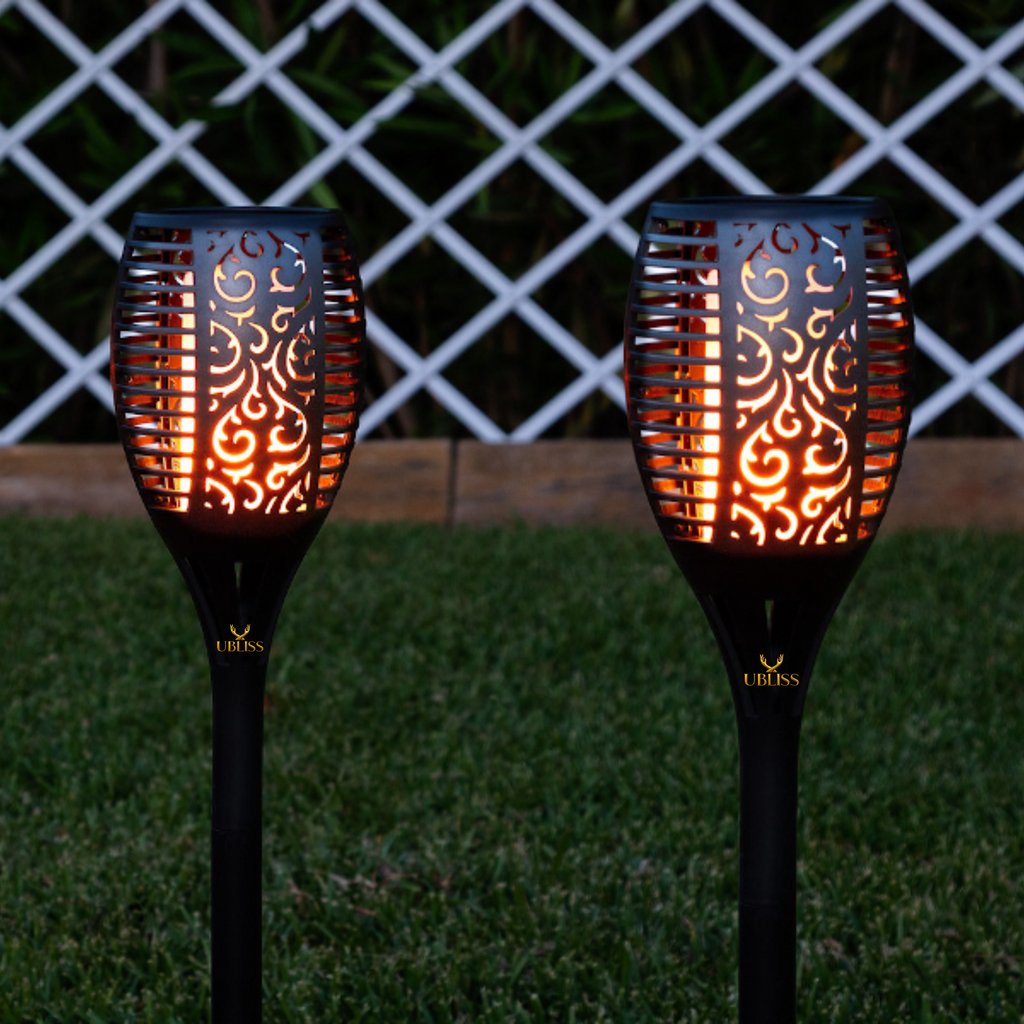 UBliss Solar Flame Lights – 96 LEDs per Light, Real Flickering Flame Effect, Solar Powered & Rechargeable, IP65 Waterproof Outdoor Garden Pathway Lights