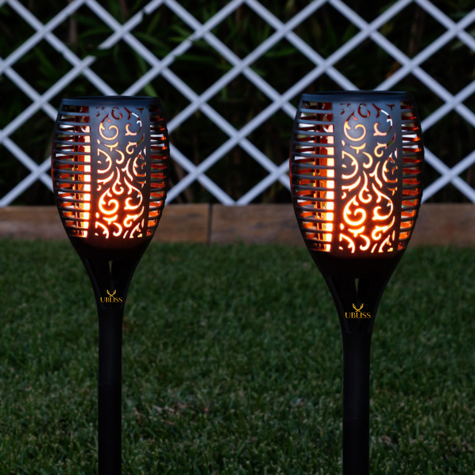 UBliss Solar Flame Lights – 96 LEDs per Light, Real Flickering Flame Effect, Solar Powered & Rechargeable, IP65 Waterproof Outdoor Garden Pathway Lights