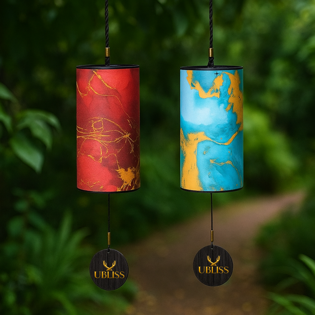 UBliss (Red+Blue ) 9 Bars Nanmu Bamboo & Specialty Paper Wind Chime Combo Pack of 2 - Energy Series for Mindfulness, Yoga, Relaxation, Sound Healing
