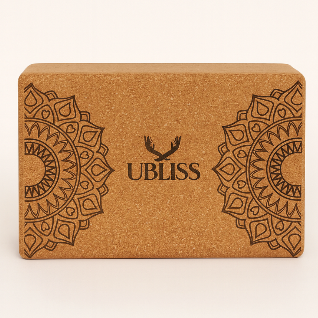 UBliss Cork Yoga Block with Mandala Design | Eco-Friendly, Non-Slip & Durable | Support for Yoga, Pilates & Meditation