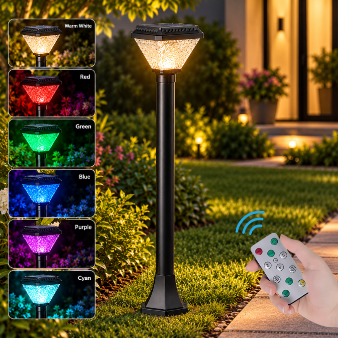 UBliss Solar LED Bollard Gate Lamp | Multi-Color & Warm White Pillar Lamp | Weatherproof for Outdoor,Garden & Entrance Light