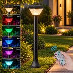 UBliss Solar LED Bollard Gate Lamp | Multi-Color & Warm White Pillar Lamp | Weatherproof for Outdoor,Garden & Entrance Light