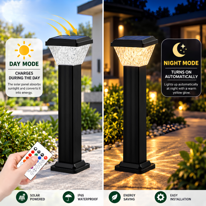 UBliss RGB Solar Bollard Light with Remote Control, Color Changing LED For Outdoor&nbsp;