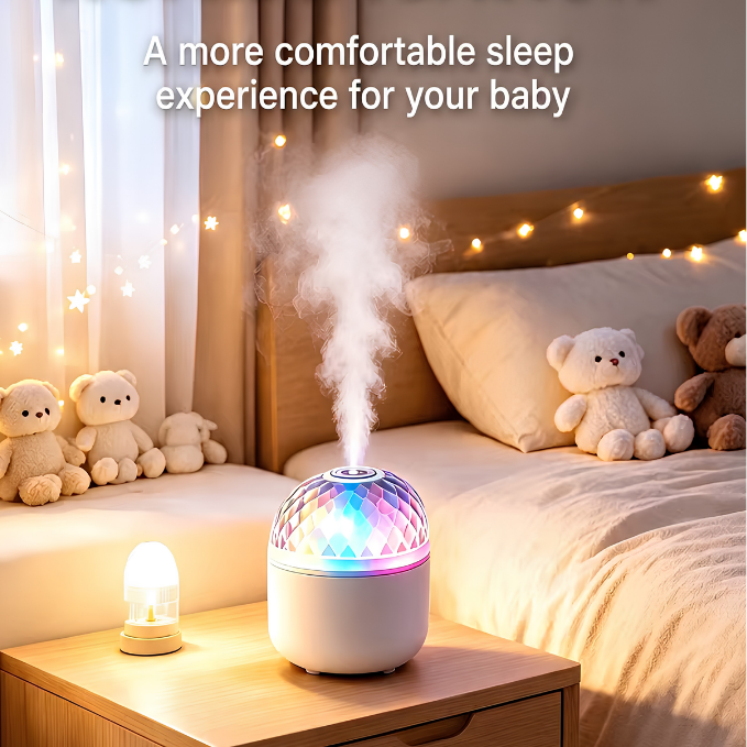 UBliss Portable Crystal Light Projector Humidifier | 7 Color RGB LED Cool Mist Ambient Lamp