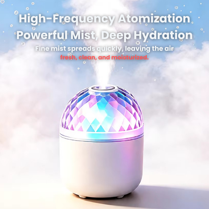 UBliss Portable Crystal Light Projector Humidifier | 7 Color RGB LED Cool Mist Ambient Lamp