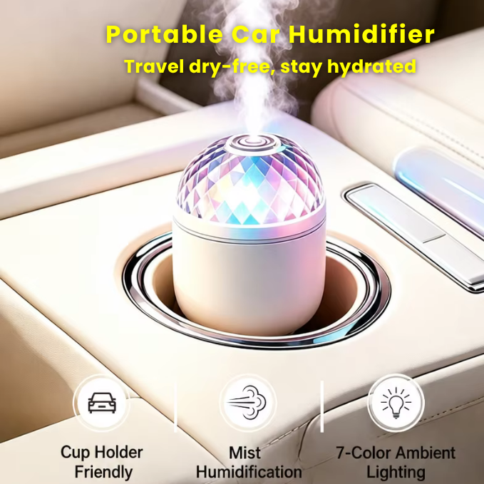 UBliss Portable Crystal Light Projector Humidifier | 7 Color RGB LED Cool Mist Ambient Lamp