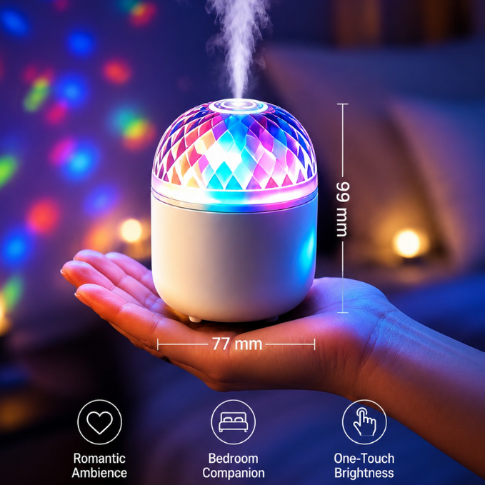 UBliss Portable Crystal Light Projector Humidifier | 7 Color RGB LED Cool Mist Ambient Lamp