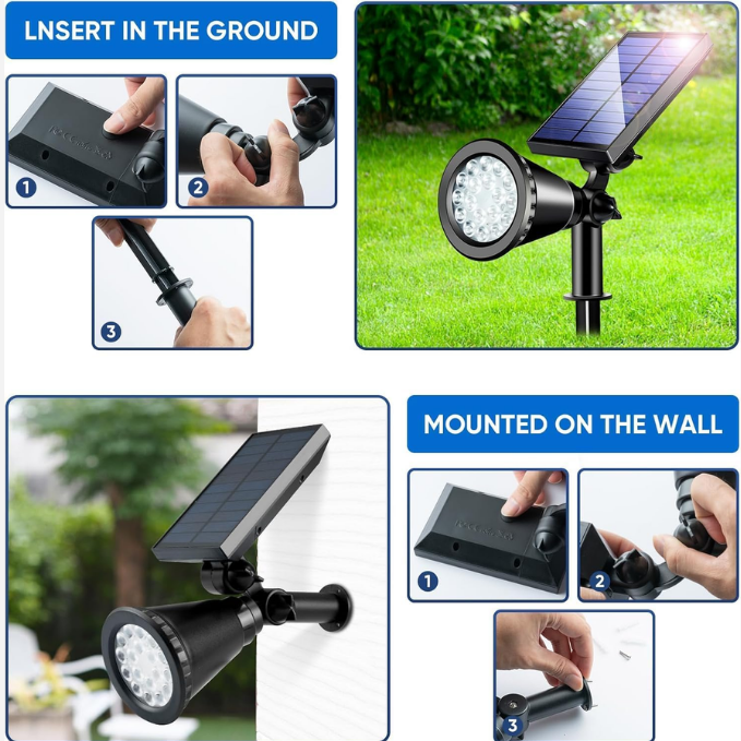 Solar RGB Spotlight with 18 LEDs, Color Changing Outdoor Garden Light, Waterproof Landscape Lamp with Adjustable Solar Panel & Auto Dusk to Dawn Sensor for Yard, Wall & Pathway Lighting