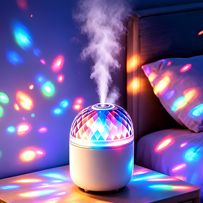 UBliss Portable Crystal Light Projector Humidifier | 7 Color RGB LED Cool Mist Ambient Lamp