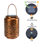 Solar Hanging Lantern Outdoor Waterproof, Metal Jar Light with Hummingbird Floral Cut Design