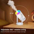 Portable Mini Humidifier with Laser Star Projector, 360° Adjustable Mist, 7-Color RGB Ambient Light.