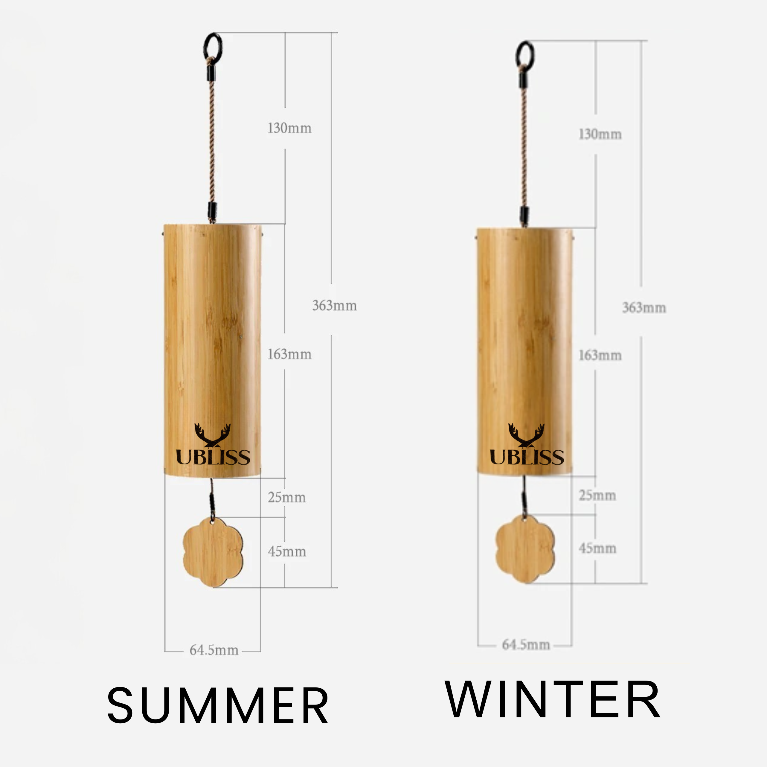 UBliss Bamboo Wind Chime Combo Pack Of 2 (Winter + Summer) – Handcrafted Natural Chimes with Relaxing Sound, Perfect for Garden, Balcony, Meditation
