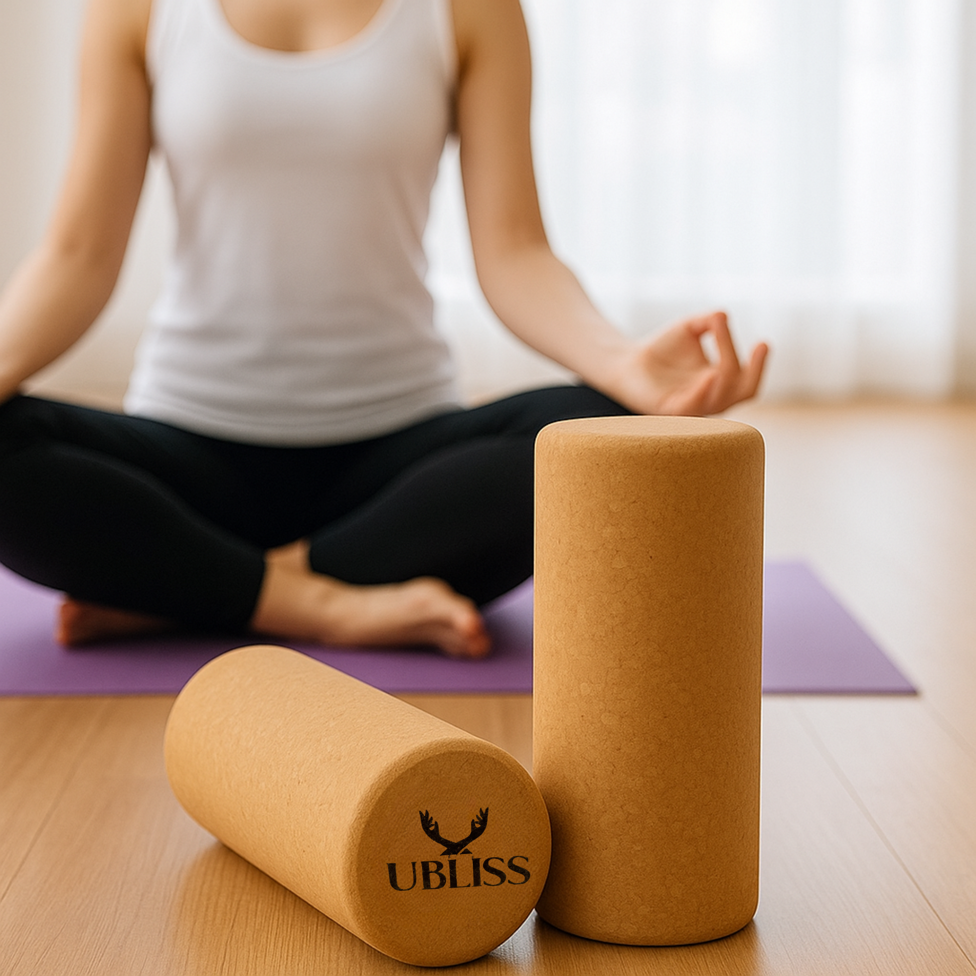 UBliss (Coming Soon) Natural Cork Yoga Roller – Eco-Friendly Massage & Stretching Tool for Muscle Recovery, Balance, and Flexibility – Ideal for Yoga, Pilates, and Fitness