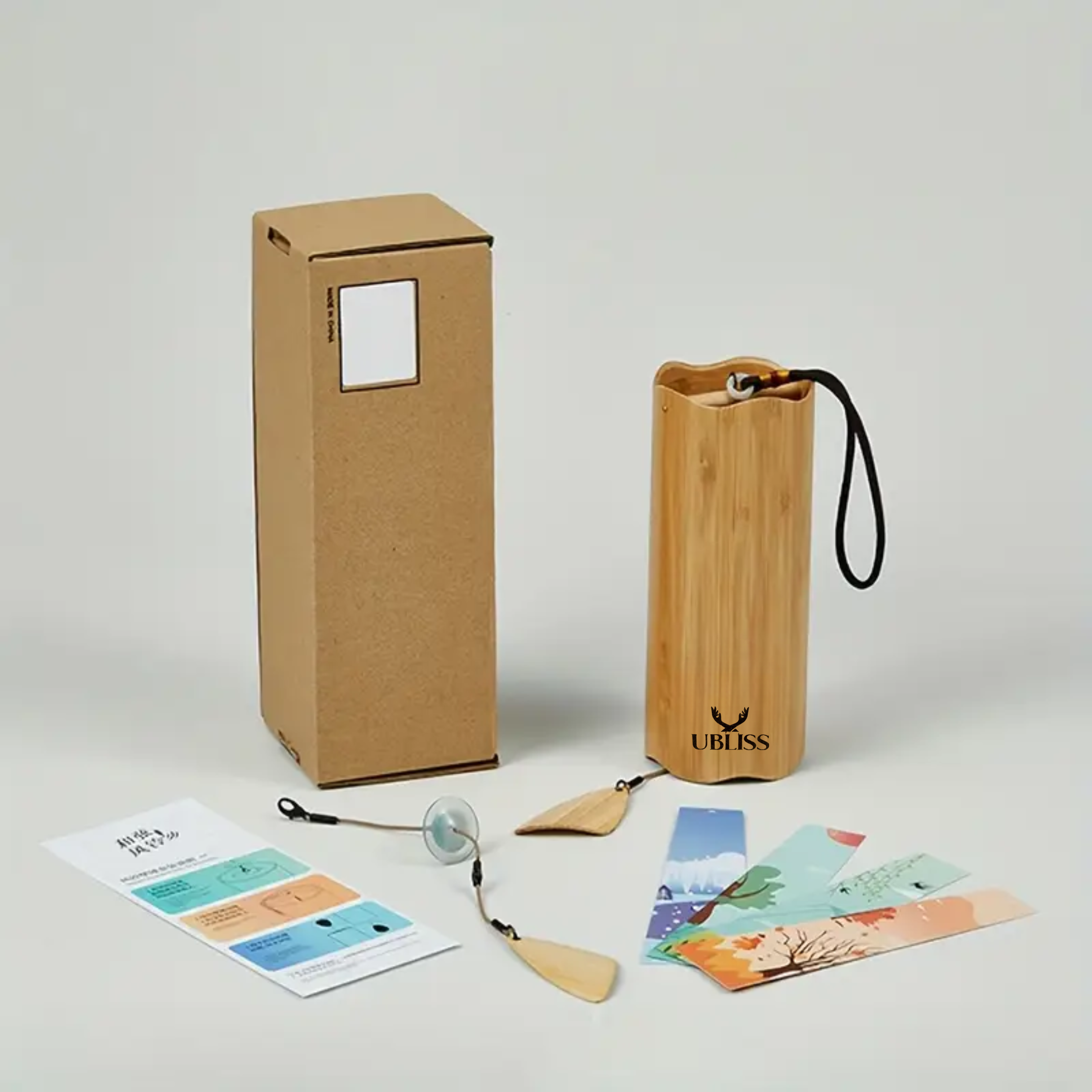 UBliss Wave Series Wind Chime – 8 Bar Double Swing Meditation Chime with Natural Bamboo, Calming Sound for Yoga, Relaxation, Healing & Home Décor