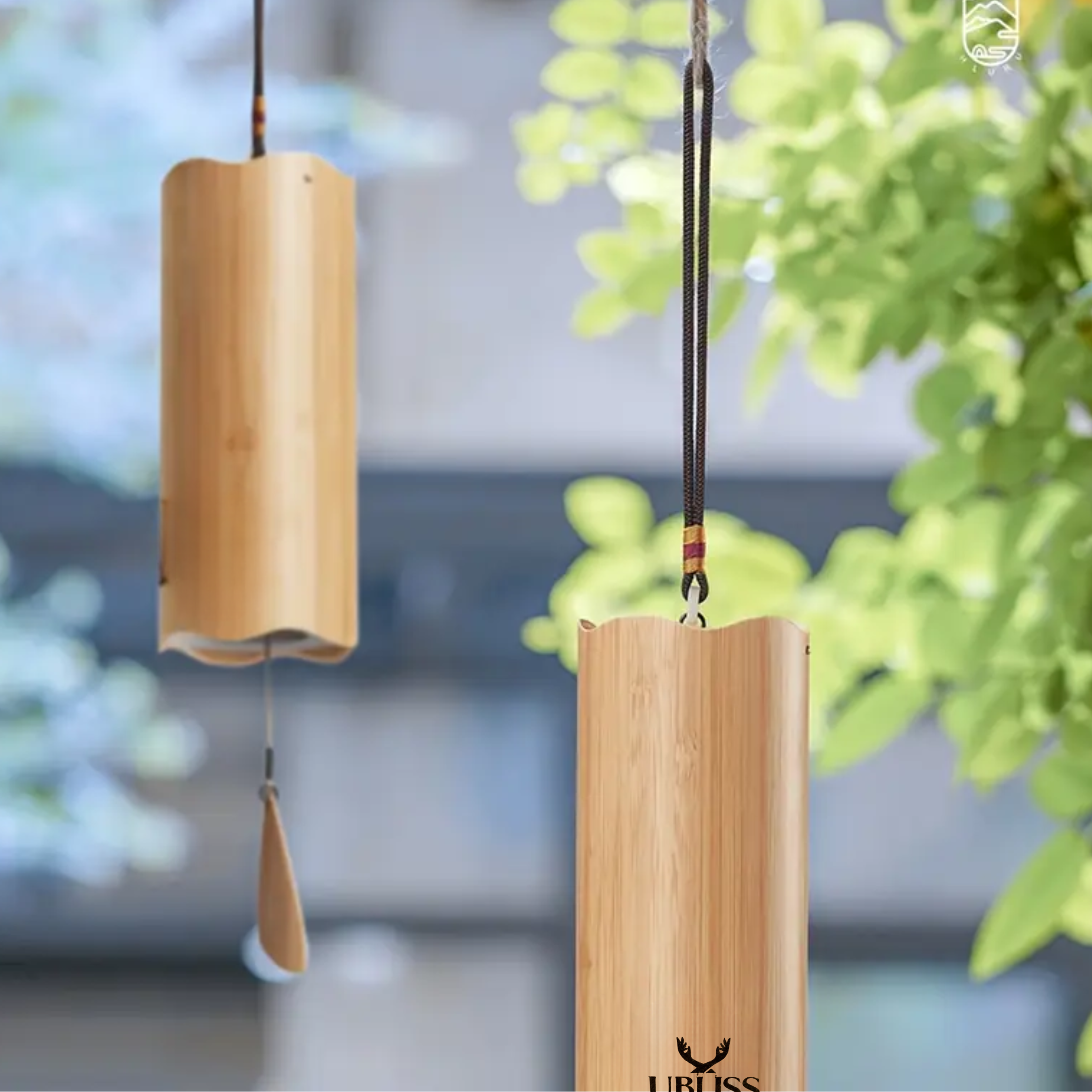 UBliss Wave Series Wind Chime – 8 Bar Double Swing Meditation Chime with Natural Bamboo, Calming Sound for Yoga, Relaxation, Healing & Home Décor