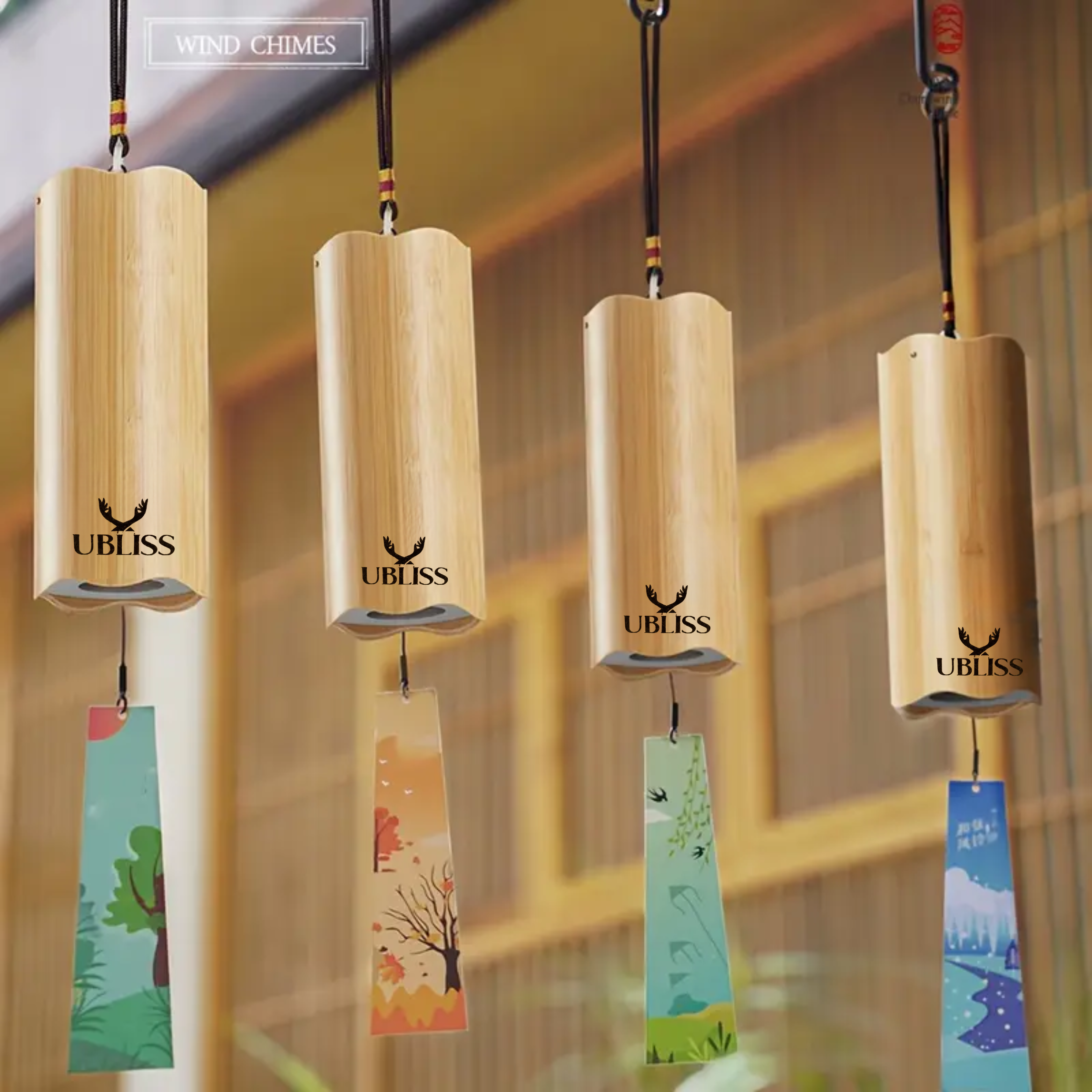 UBliss Wave Series Wind Chime – 8 Bar Double Swing Meditation Chime with Natural Bamboo, Calming Sound for Yoga, Relaxation, Healing & Home Décor