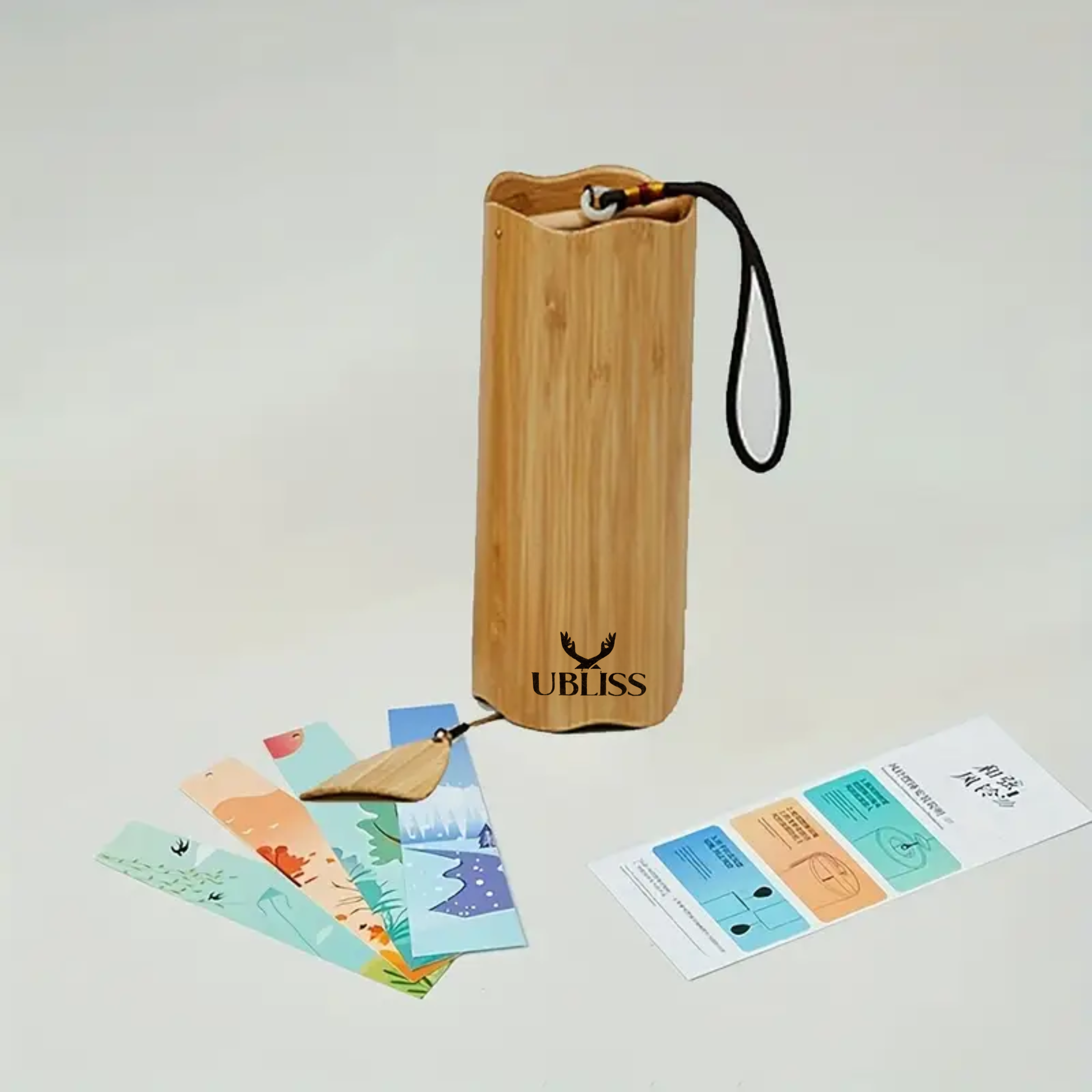 UBliss Wave Series Wind Chime – 8 Bar Double Swing Meditation Chime with Natural Bamboo, Calming Sound for Yoga, Relaxation, Healing & Home Décor