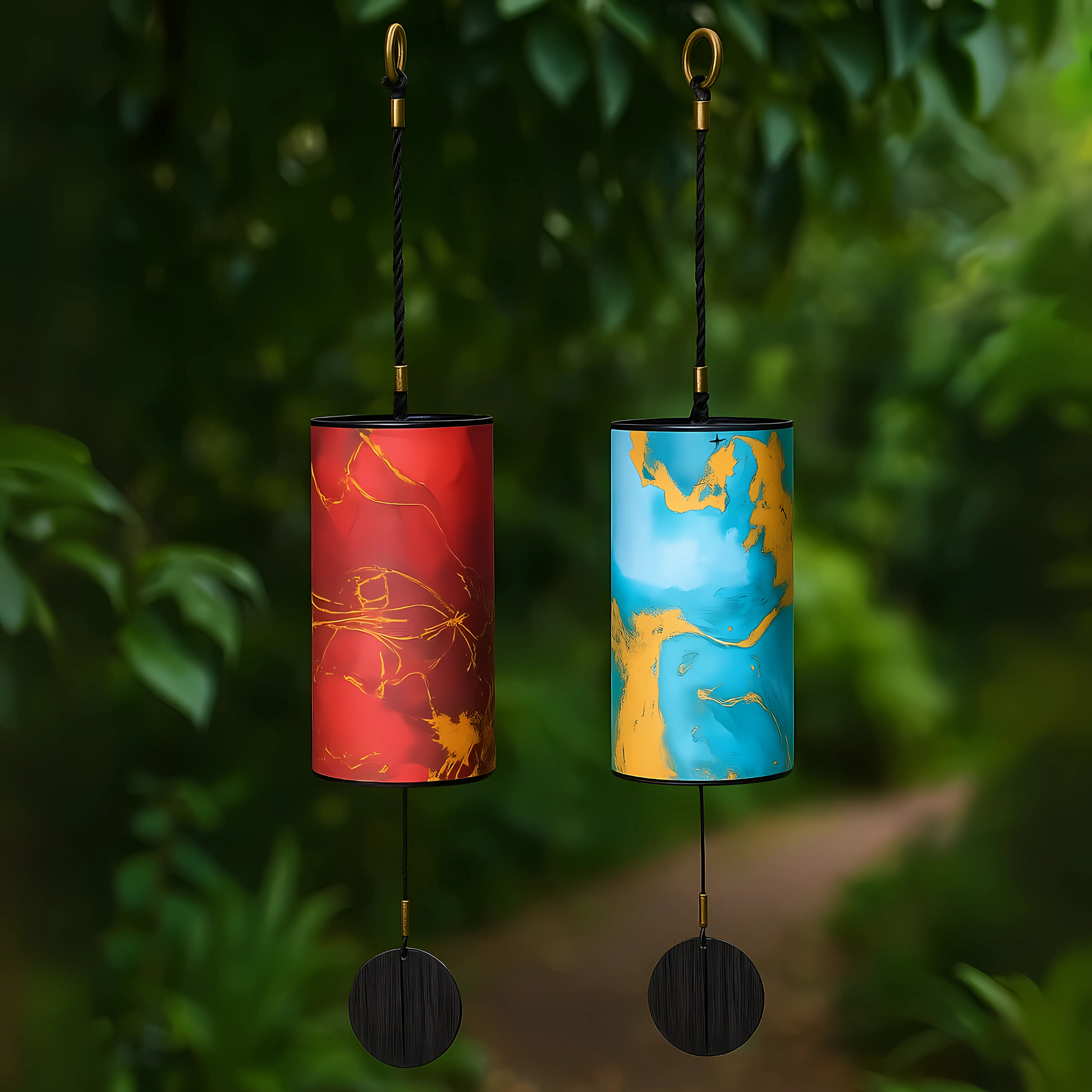 UBliss (Red+Blue ) 9 Bars Nanmu Bamboo & Specialty Paper Wind Chime Combo Pack of 2 - Energy Series for Mindfulness, Yoga, Relaxation, Sound Healing & Outdoor Decor