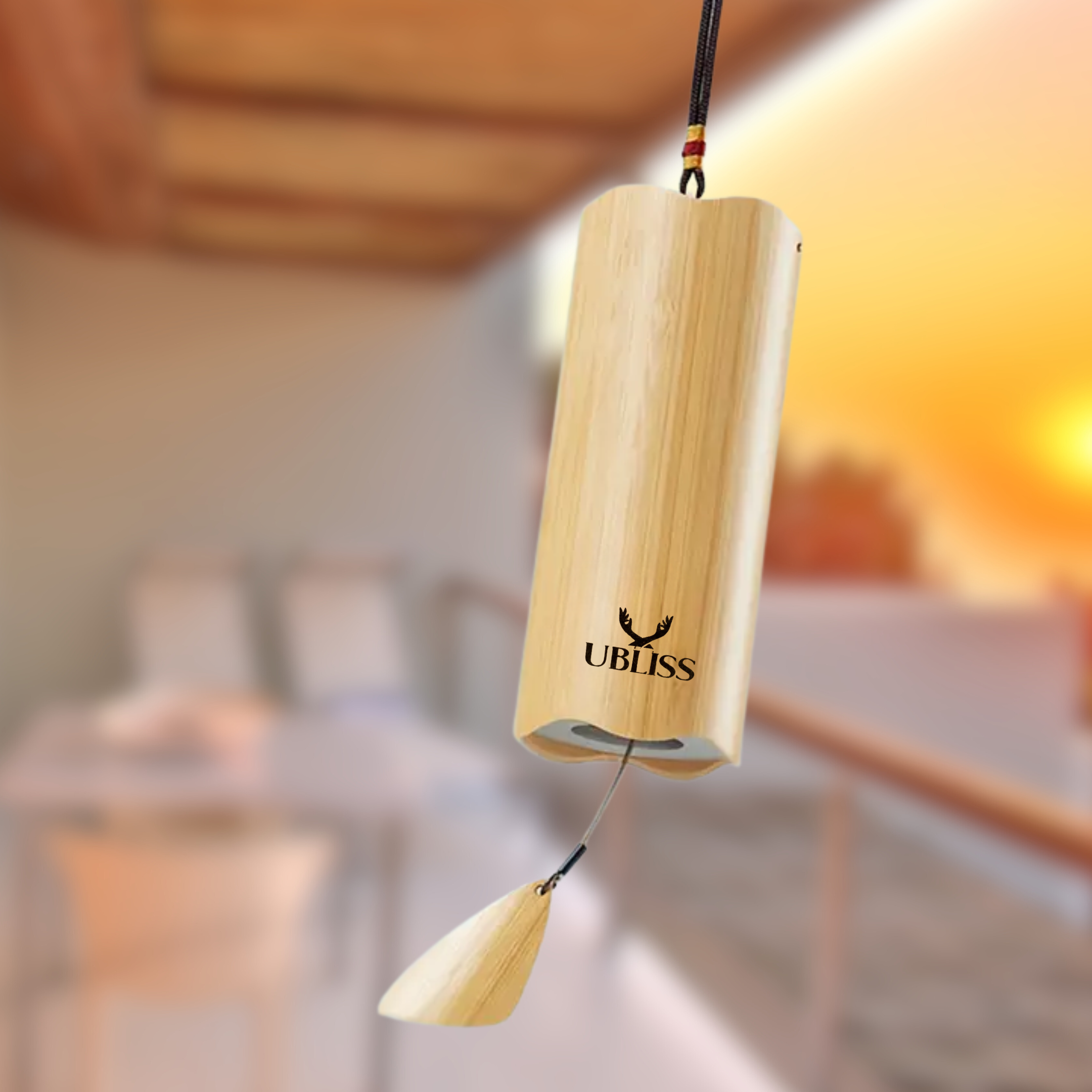 UBliss Wave Series Wind Chime – 8 Bar Double Swing Meditation Chime with Natural Bamboo, Calming Sound for Yoga, Relaxation, Healing & Home Décor