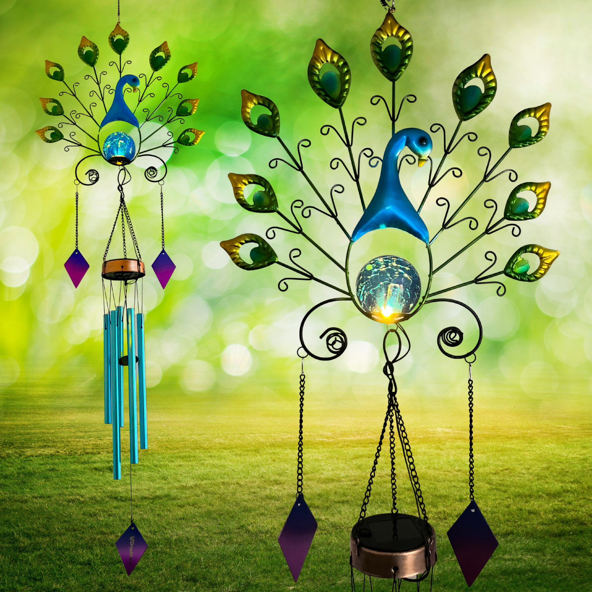 UBliss Peacock Wind Chime with Soothing Sound – Decorative Metal Art with Tuned Aluminum Pipes & Hanging Decoration for Balcony, Garden